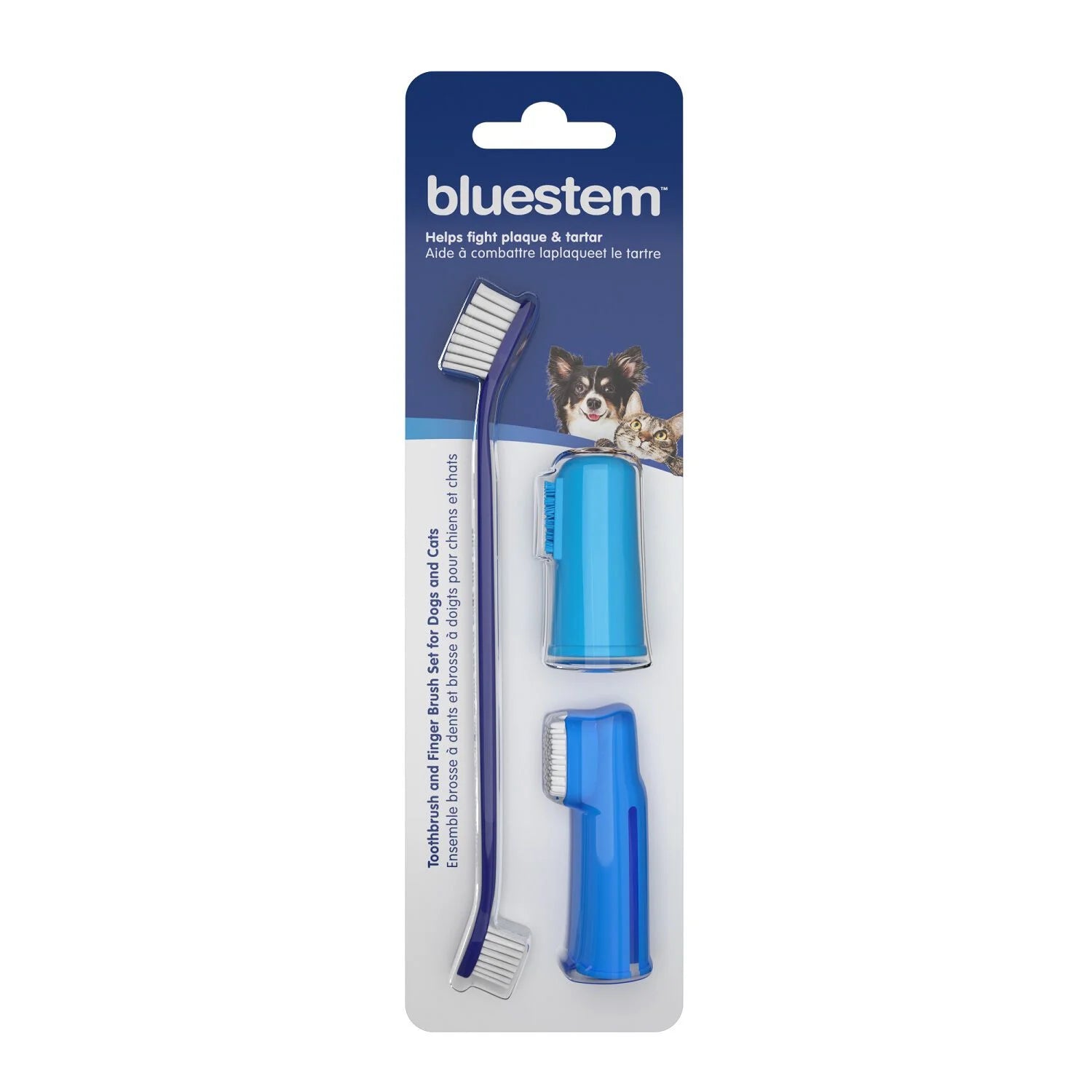 Bluestem - Ensemble brosse à dents et brosse à doigts pour chiens et chats